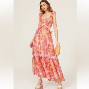 LoveShackFancy Madsen Watercolor Floral Colorful Eyelet Dress Size Medium